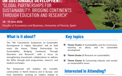 CALL FOR PAPERS – FOURTH TRANSATLANTIC SYMPOSIUM ON SUSTAINABLE DEVELOPMENT: GLOBAL PARTNERSHIPS FOR SUSTAINABILITY: BRIDGING CONTINENTS THROUGH EDUCATION AND RESEARCH, UNIVERSITY OF MURCIA, MURCIA, SPAIN, 18TH-19TH JUNE 2026
